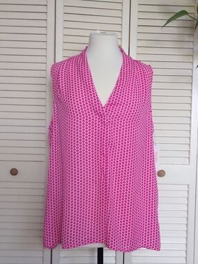 Laundry Shelli Segal Magenta Blouse L NWT Sleeveless V-Neck Flowy Top
